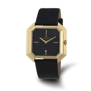 Charles Hubert Mens IP-plated Stainless Black Leather Band Watch